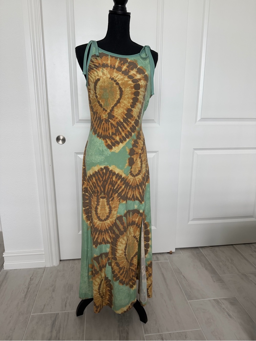 Free People Mint Green and Brown Tie-Dye Maxi Dress - Size L